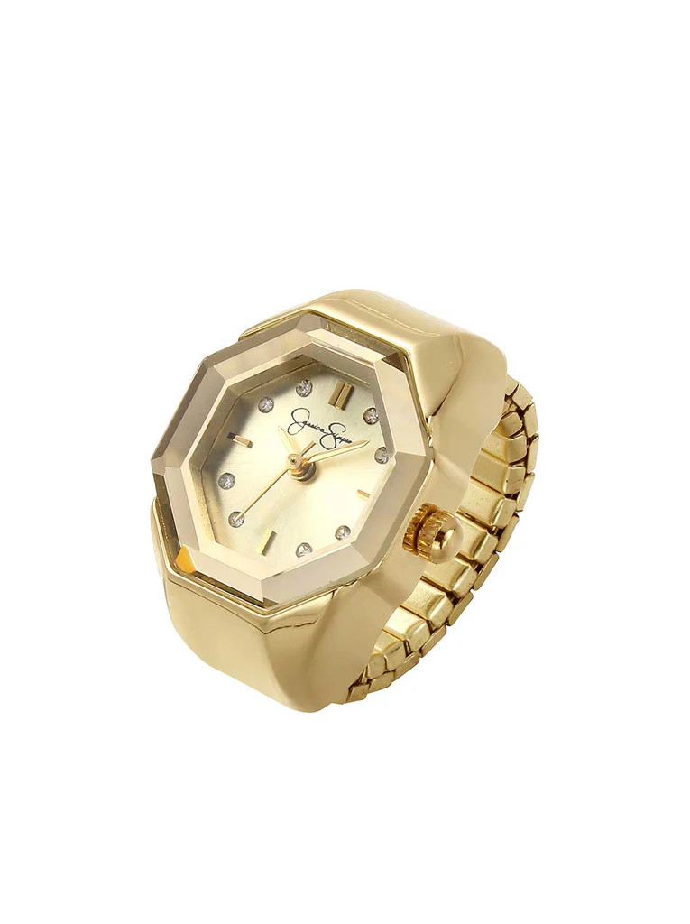Faceted Bezel Crystal Ring Watch in Gold | Jessica Simpson E Commerce