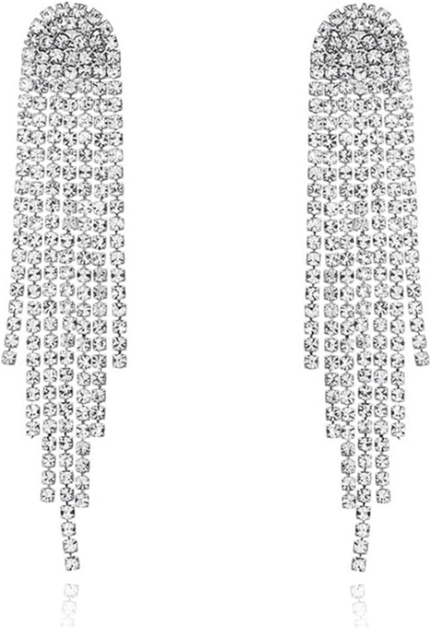 HERIER Rhinestone Earrings Dangling for Women Chandelier Statement Tassel Earrings Girls Silver S... | Amazon (US)