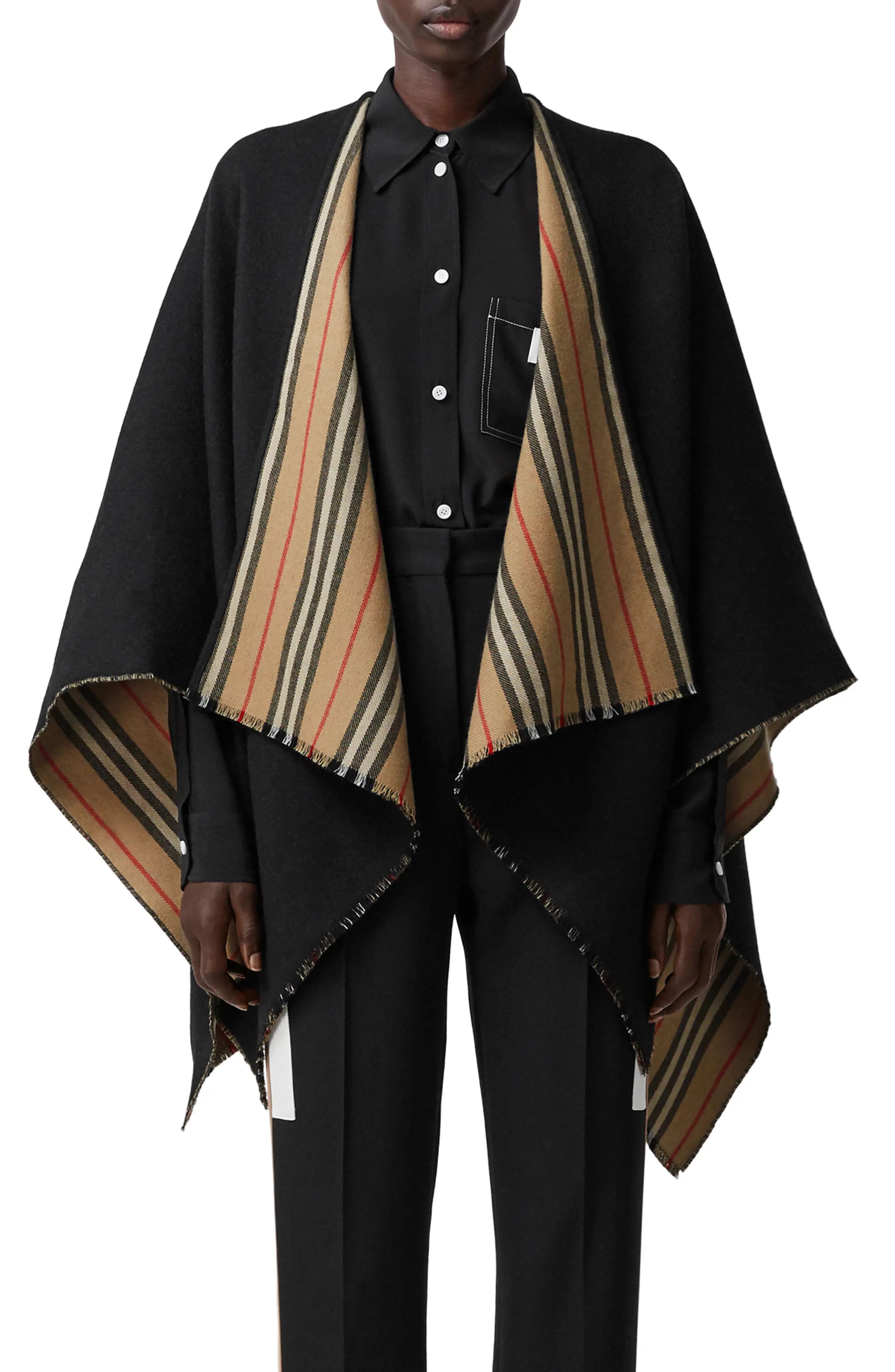 Women's Burberry Icon Stripe Reversible Wool Cape | Nordstrom