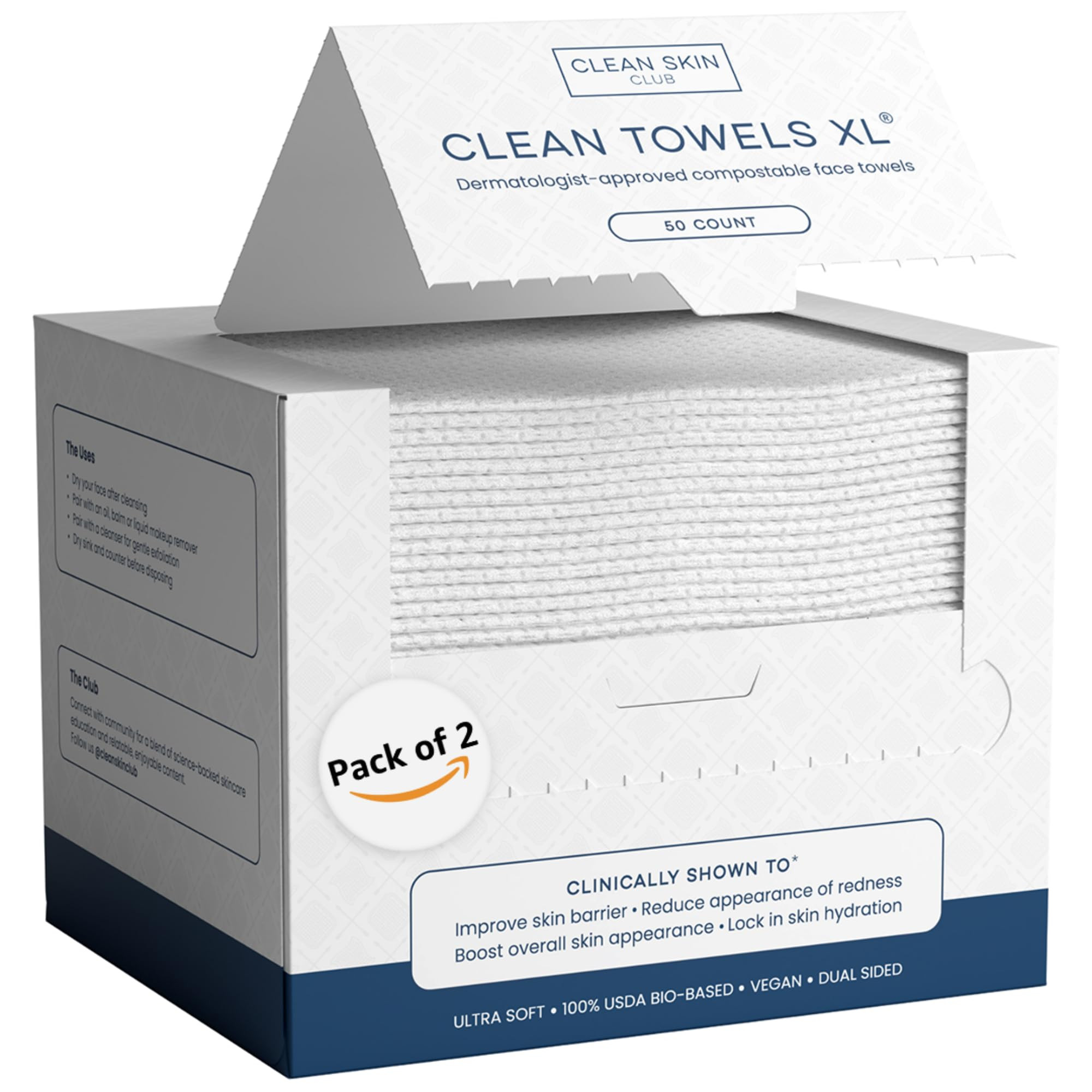 Clean Skin Club Clean Towels XL™, 100% USDA Biobased Face Towel, Disposable Face Towelette, Ecz... | Amazon (US)