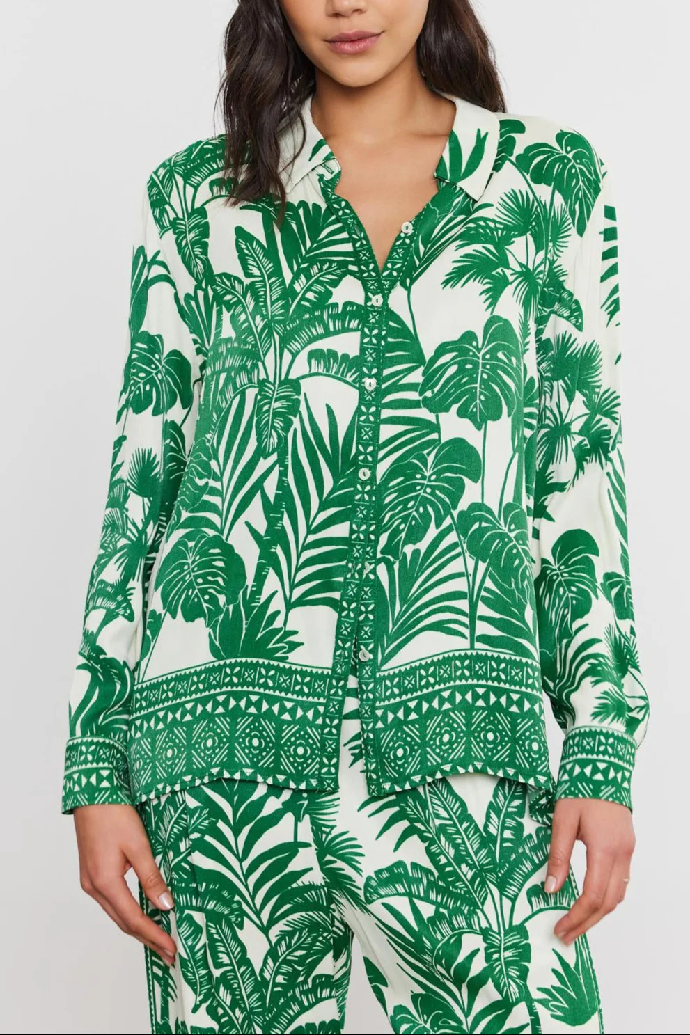 AYLA PALM PRINT BUTTON-UP SHIRT | Velvet by Graham & Spencer