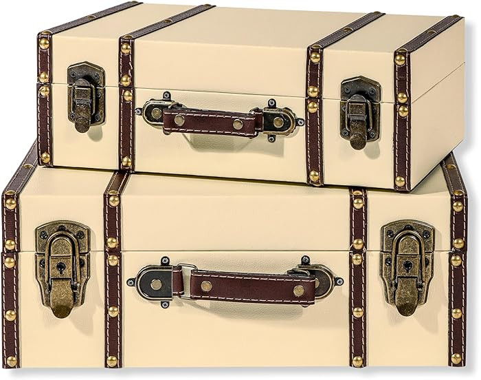 Trademark Innovations Vintage Style Wood Decorative Suitcases (Set of 2, Cream)) | Amazon (US)