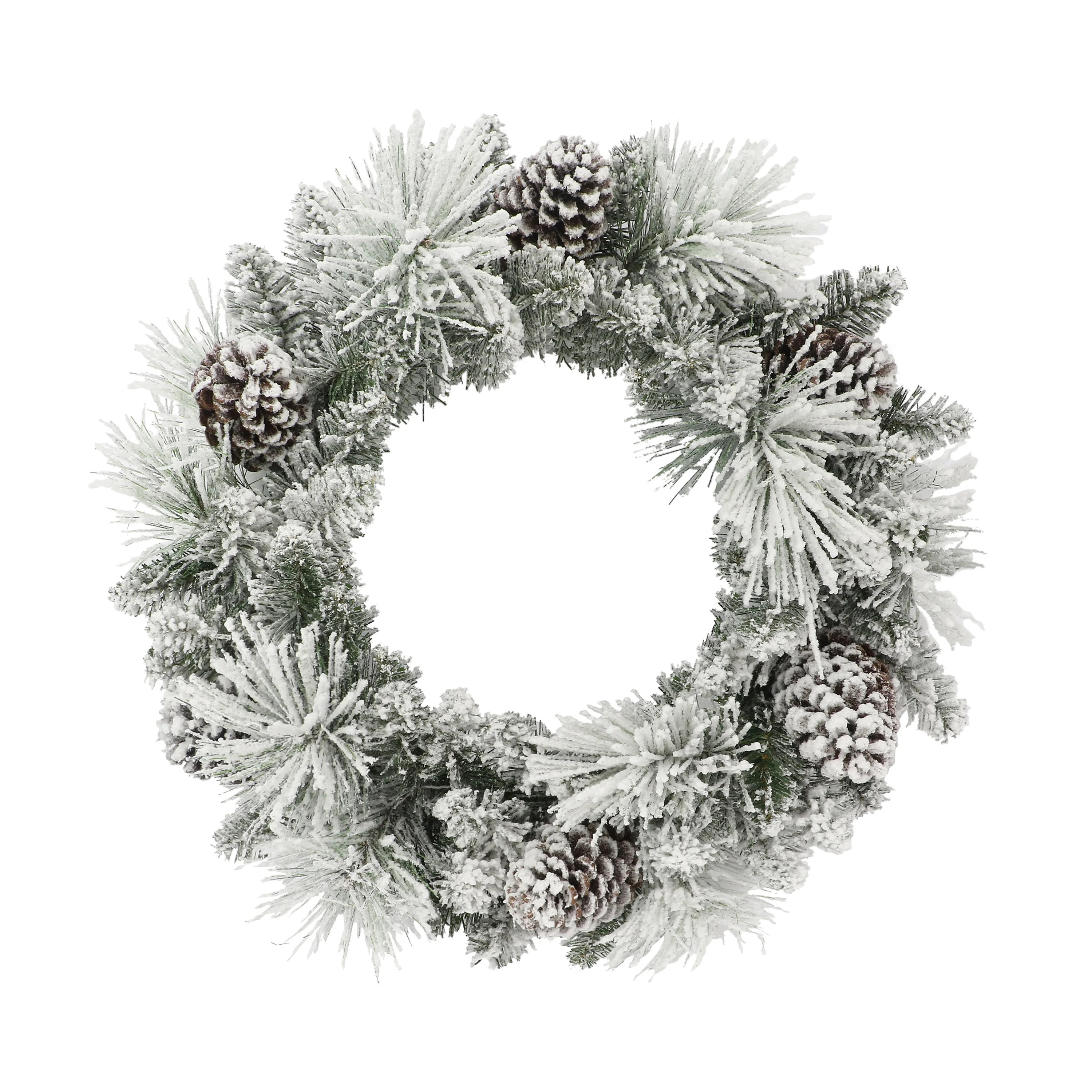 24 in Flocked Berkshire Spruce Wreath 56 Tips Pine Cones - Walmart.com | Walmart (US)