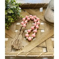 Pink Wood Bead Garland, Farmhouse Beads, Wooden Tiered Tray Decor | Etsy (US)