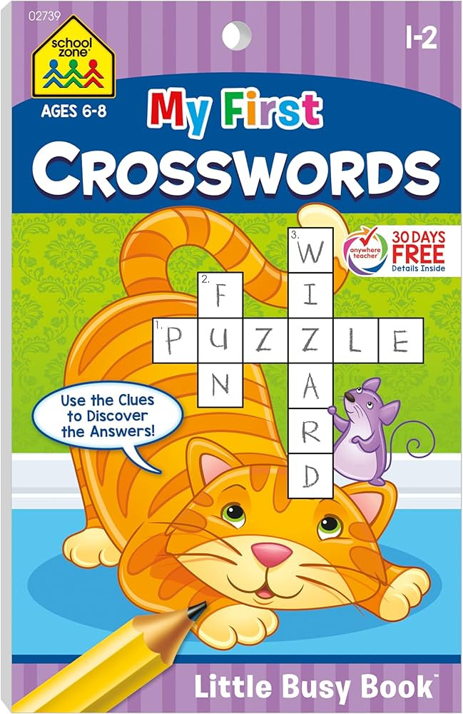 School Zone My First Crosswords Workbook: 48 Pages, 1st Grade, 2nd Grade, Activity Pad, Word Puzz... | Amazon (US)