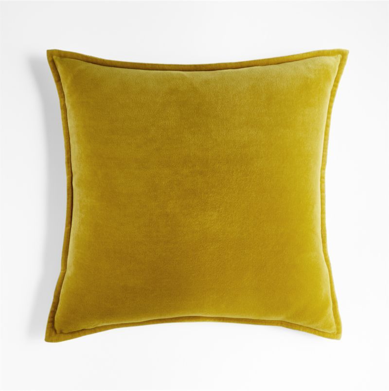 Organic Ochre 20"x20" Washed Cotton Velvet Throw Pillow Cover + Reviews | Crate & Barrel | Crate & Barrel