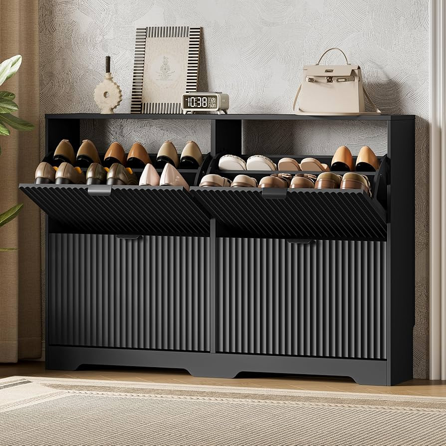 Xixini Shoe Storage Cabinet for Entryway with 4 Flip Drawers, Hidden Slim Wood Shoe Organizer wit... | Amazon (US)