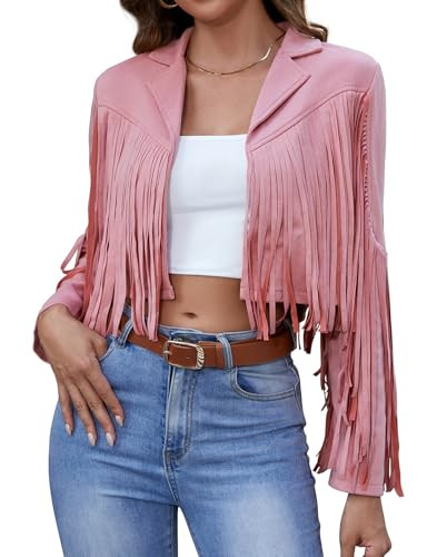 American Trends Womens Casual Faux Leather Jacket Fringe Tops Tassel Suede Cropped Coats Motorcyc... | Amazon (US)