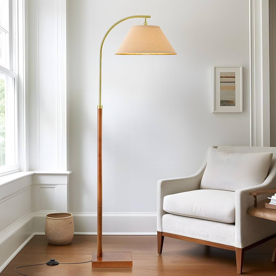 63" Floor Lamp for Living Room with Foot Switch Wood Standing Lamp Tall Lamp Mid Century Modern A... | Amazon (US)