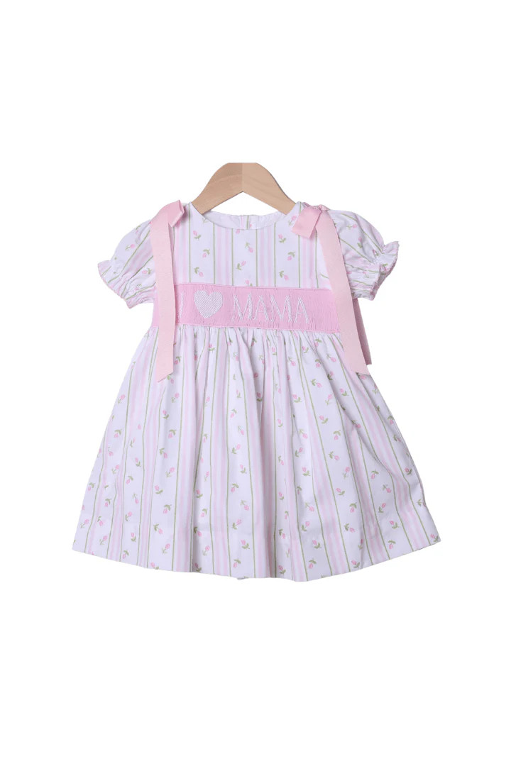 Smocked I Love Mama Rose Trellis Bow Dress | The Smocked Flamingo