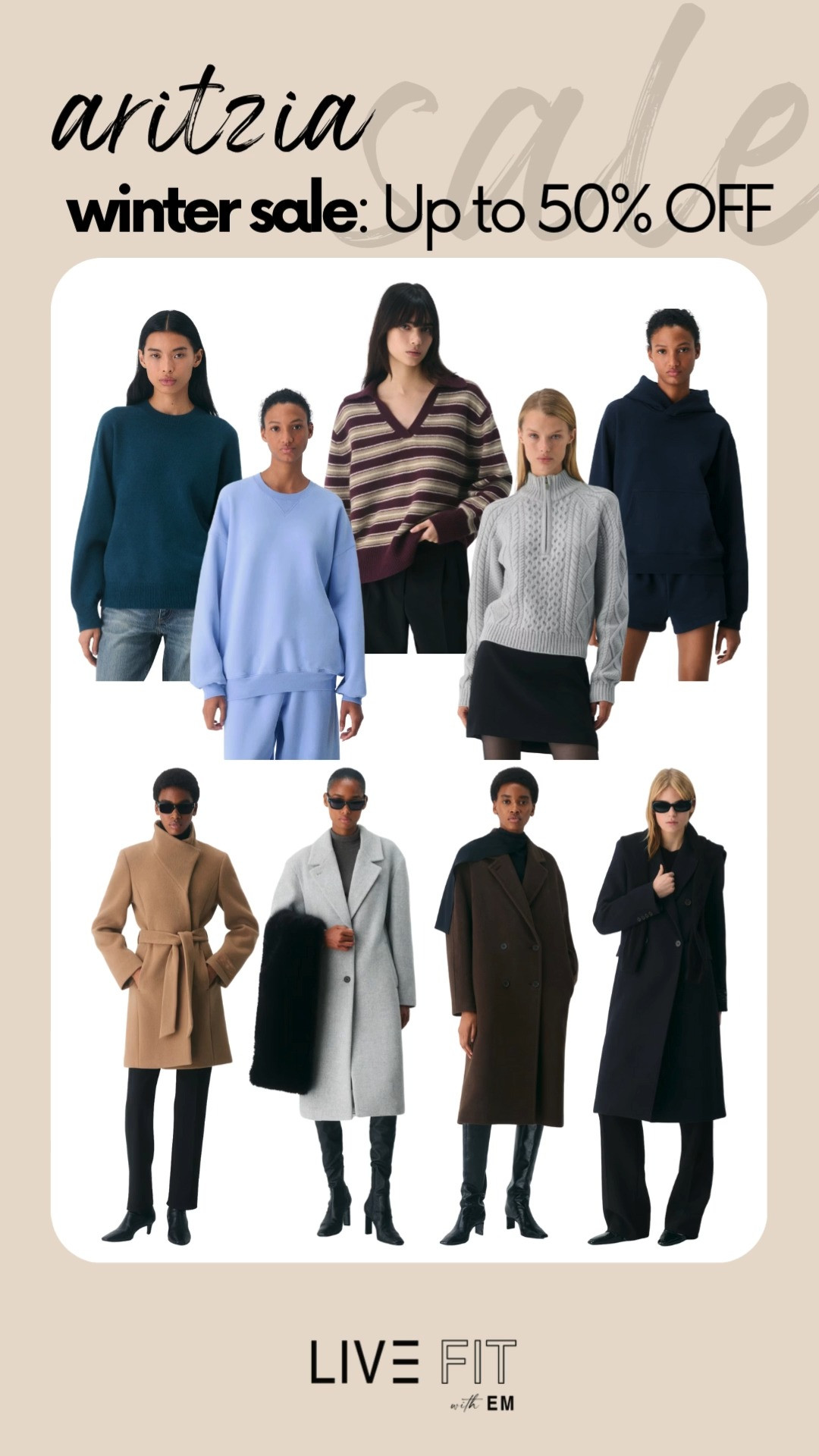 Aritzia’s Winter Sale is serving style and savings—up to 50% off everything! Cool, cozy, and effortlessly polished all season long. ❄️🖤🛍️  
#Aritzia #WinterStyle #FashionFinds #OOTD #StyleInspo #WardrobeRefresh #SaleAlert #TrendyLooks #CozyVibes #SeasonalStyle 

 #LTKootd #LTKSeasonal #LTKSaleAlert