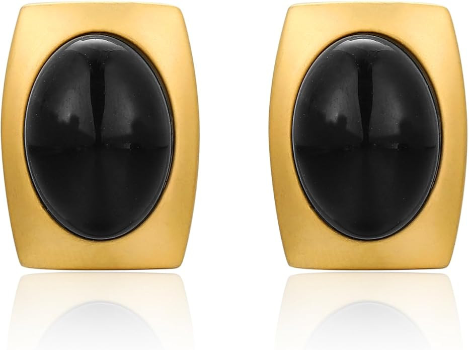 Chunky Gold Geometric Stud Earrings Trendy Vintage 14K Gold Plated Black Cubic Zirconia Statement... | Amazon (US)