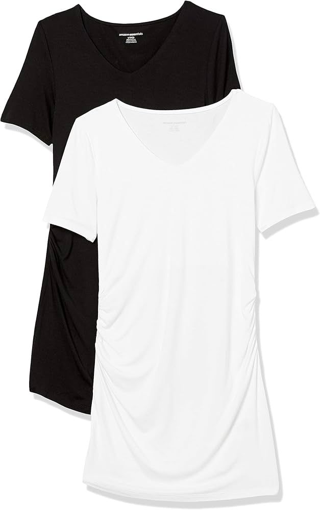 Amazon Essentials Women's Maternity Short-Sleeve Rouched V-Neck T-Shirt, Pack of 2 | Amazon (US)