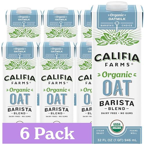 Califia Farms - Organic Oat Barista Blend, 32 oz (Pack of 6), Shelf Stable, Dairy Free, Plant Based, Vegan, Non GMO, Organic Milk, Creamer, Milk Frother, Oatmilk | Amazon (US)