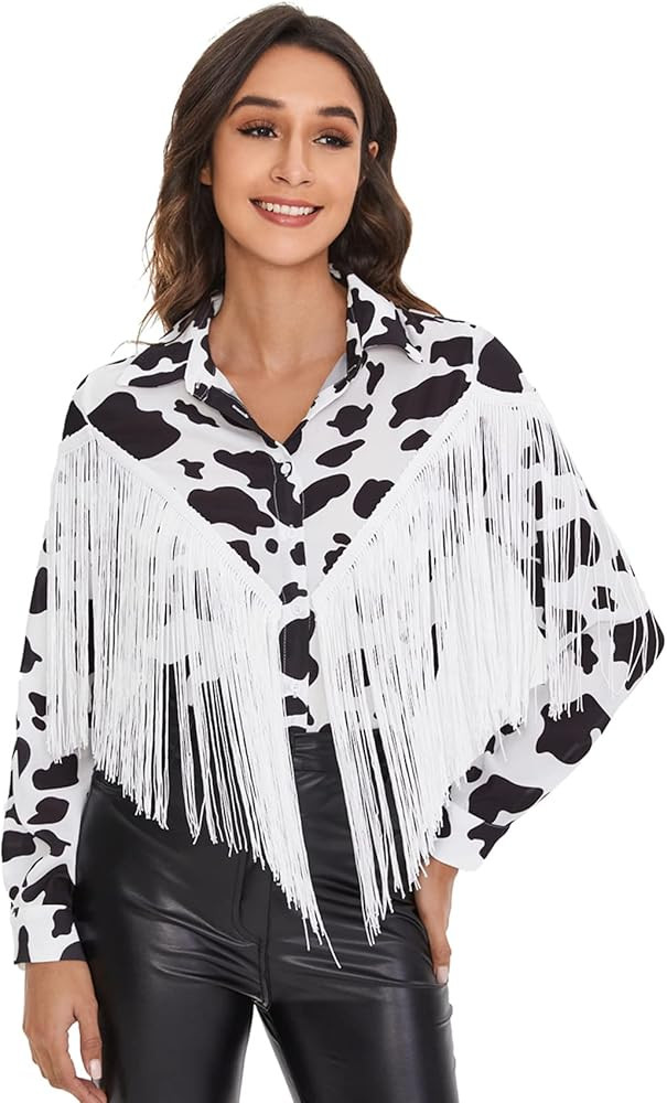 Verdusa Women's Fringe Trim Long Sleeve Button Up Blouse Shirt Top | Amazon (US)