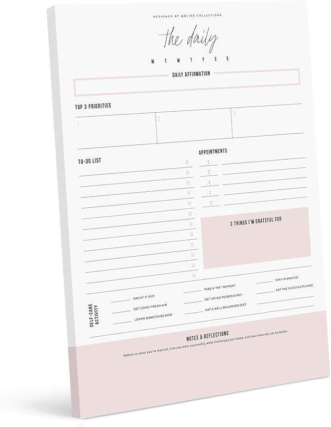 Bliss Collections Daily Planner with 50 Undated 8.5 x 11 Tear-Off Sheets - Simple Pink Self... | Amazon (US)