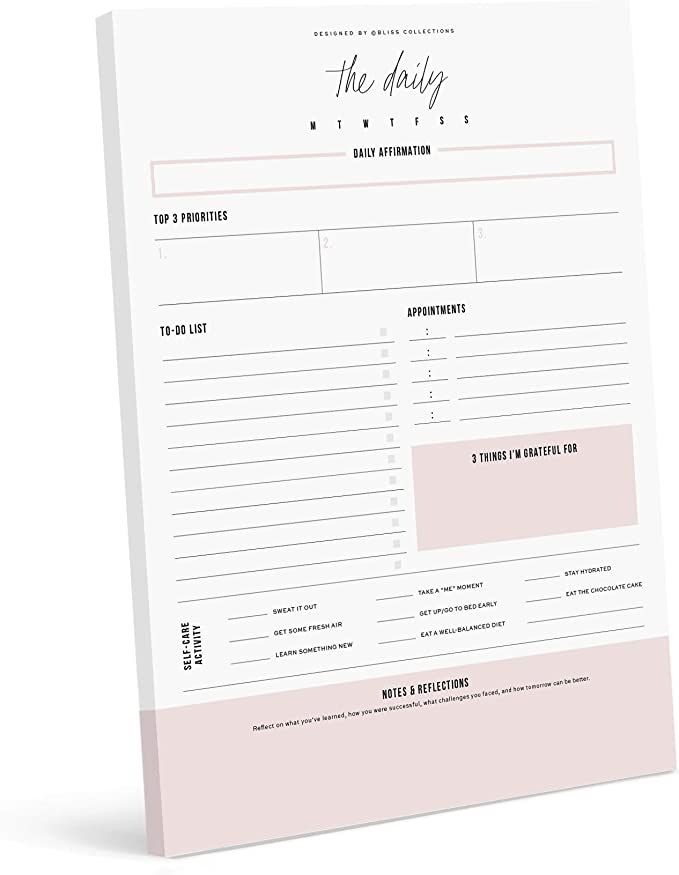 Bliss Collections Daily Planner with 50 Undated 8.5 x 11 Tear-Off Sheets - Simple Pink Self... | Amazon (US)