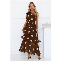 She's Trendy One Shoulder Polka Dot Maxi Dress Brown | Hello Molly (US)