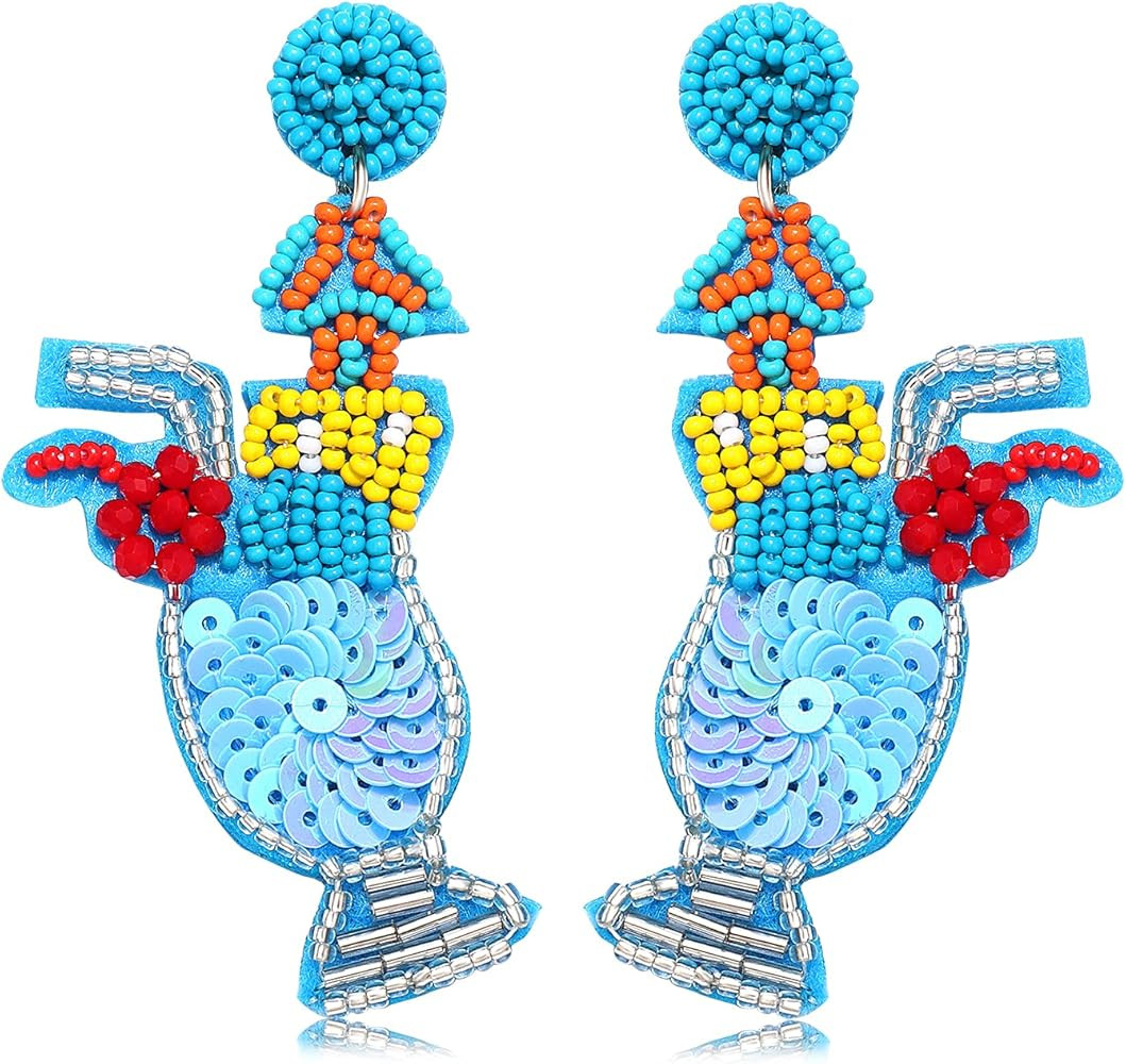 Boderier Beaded Earrings Tropical Drink Cocktail Glass Beaded Drop Earrings Summer Statement Dang... | Amazon (US)