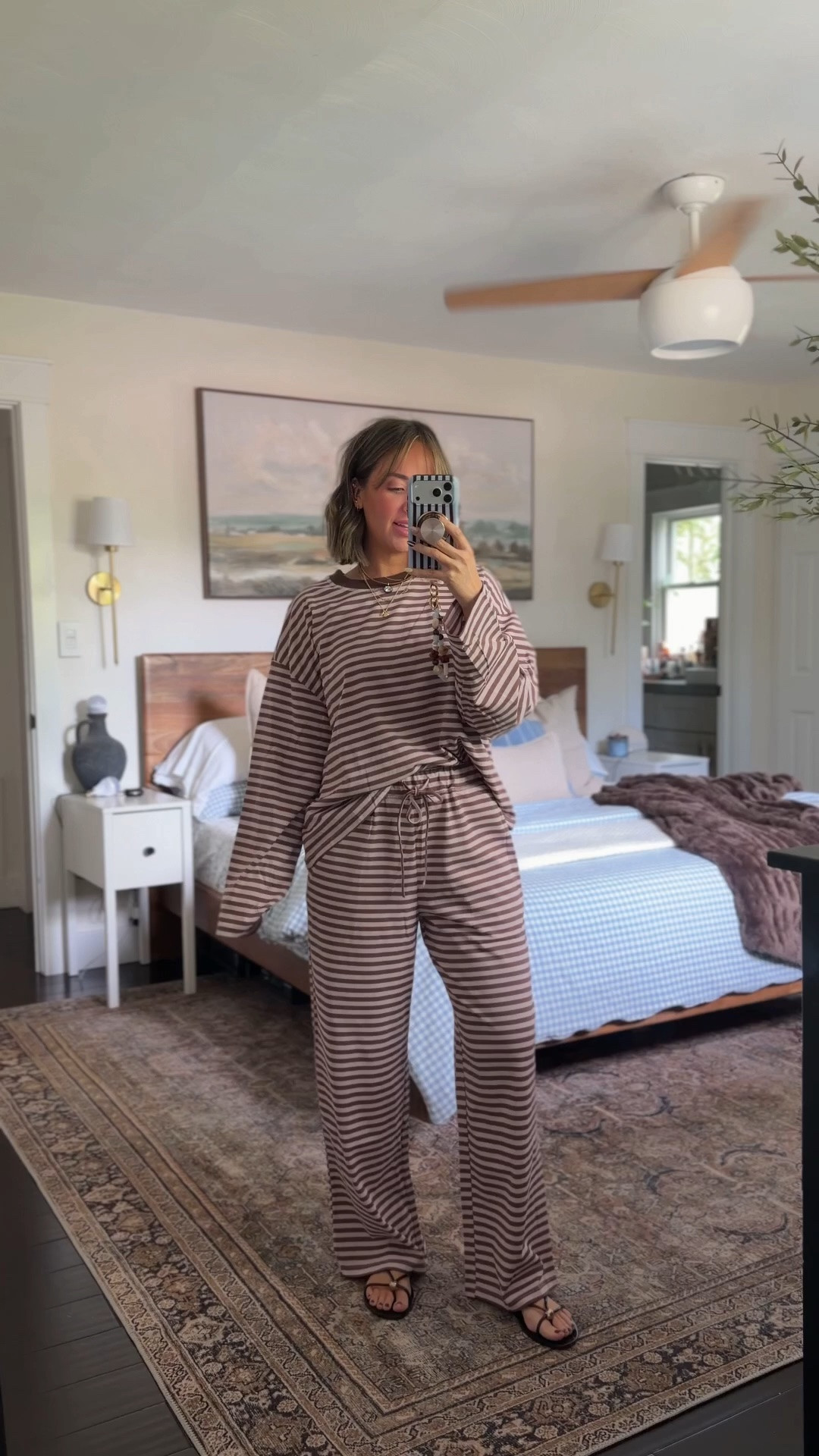 The striped set of my dreams in one of my fave color combos!! Also comes in blue! The fit is incredible and the pants quality is SO good. I can’t get over how flattering they are!!!! 🤌🏼🤌🏼🤎

#AD, partner, copper and cloth, striped set, fall stripes, pink and brown, gifted collab

#LTKootd #LTKSeasonal