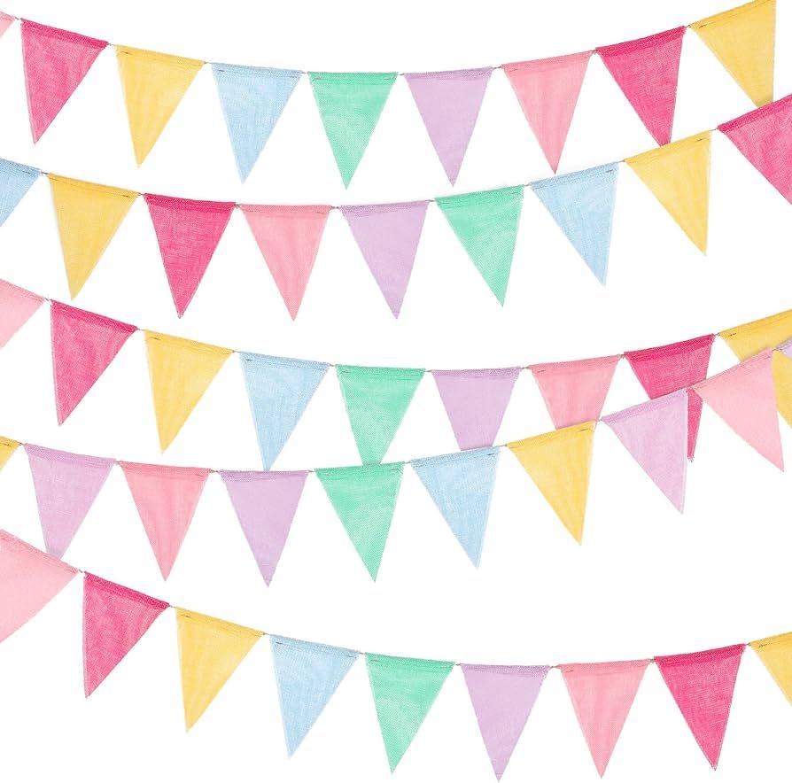 100 Flags Multicolored Pennant Flags Bunting Banner Pastel Fabric Triangle Flag Garland for Birth... | Amazon (US)