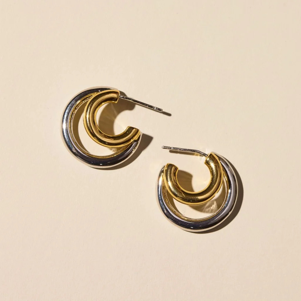 Mixed Metal Double Hoop Earrings | Nickel and Suede