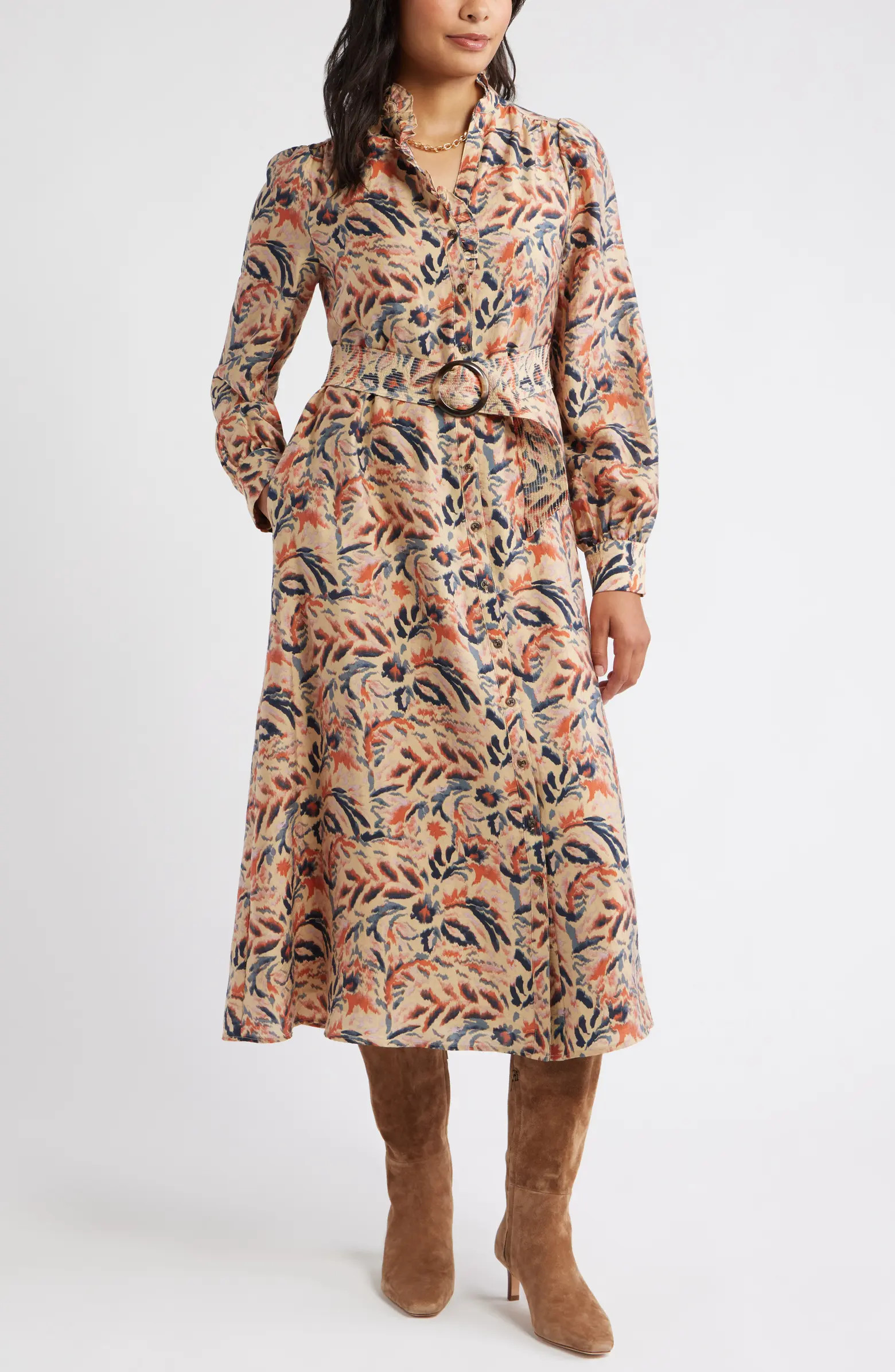 Ruffle Belted Long Sleeve Maxi Dress | Nordstrom
