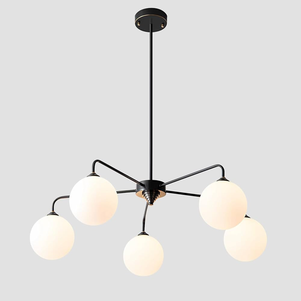 5 Light Mid Century Sputnik Chandelier with White Frosted Globe Glass Shade Pendant Lighting Fixt... | Amazon (US)
