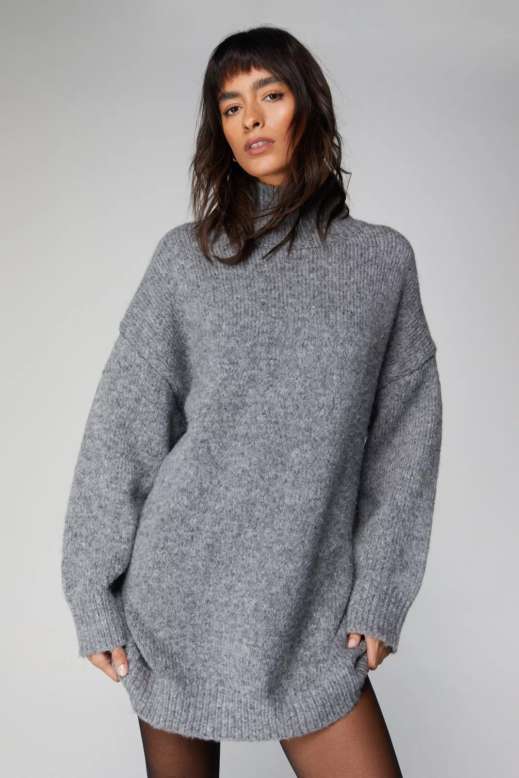 Brushed Knit Oversized Turtleneck Sweater Dress | Nasty Gal US