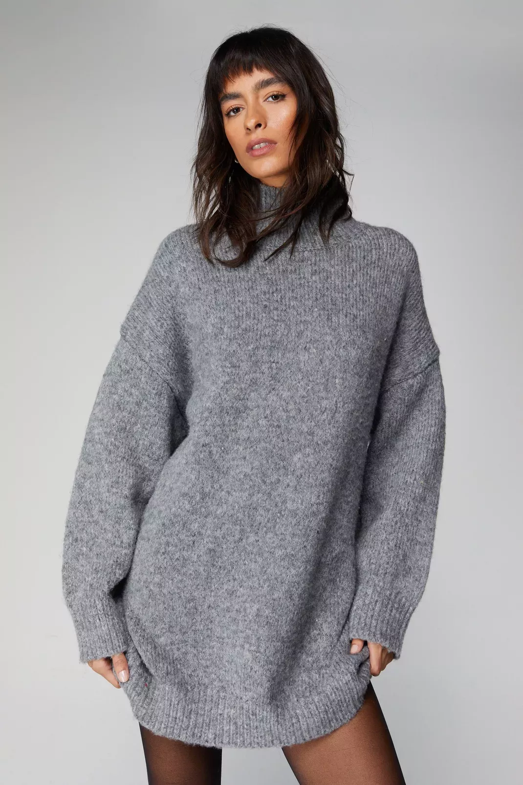 Brushed Knit Crew Neck Sweater Dress