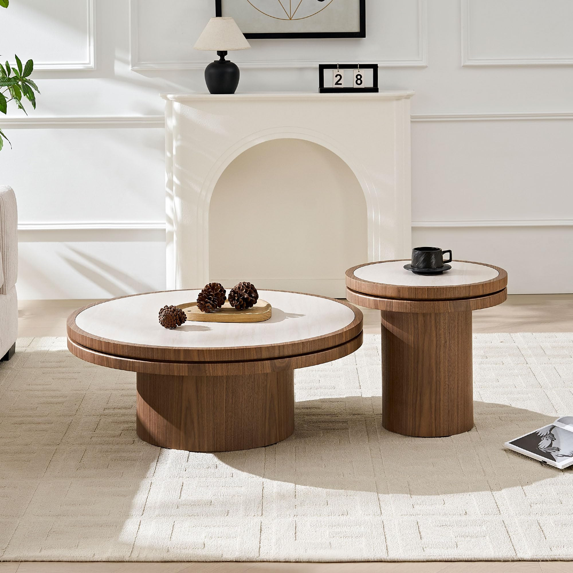 Round Nesting Coffee Table with Sintered Stone Tabletop, Mid Century Modern Coffee Table and End ... | Amazon (US)