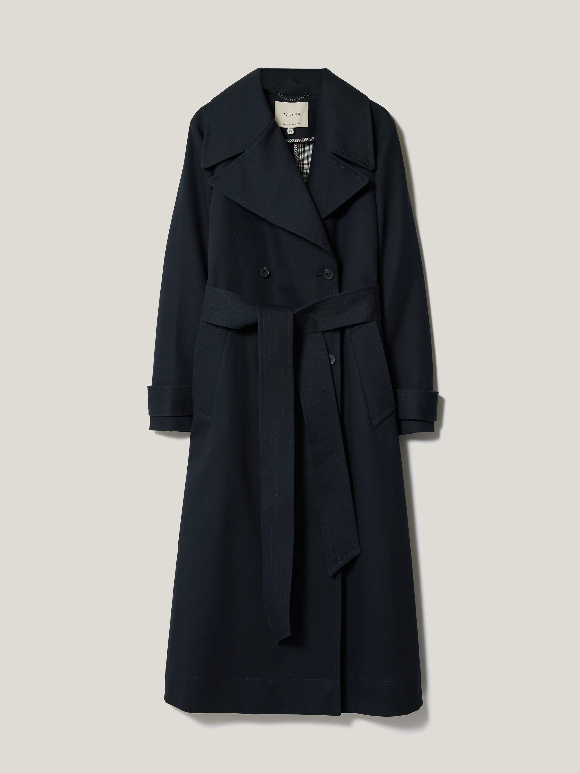 Bonded Cotton Trench Coat | Navy | Jigsaw (UK)