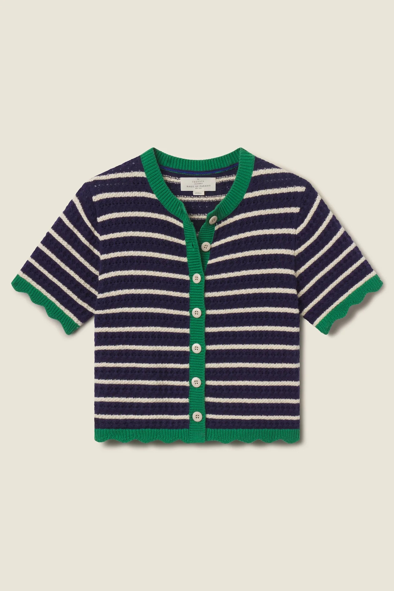 Aurora Cardigan Navy W/ Antique White Stripe | TROVATA