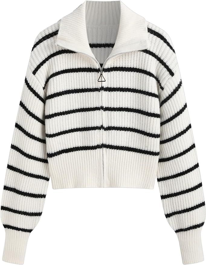 CIDER Solid Knit Polo Zipper Cardigan: Cream, S | Amazon (US)