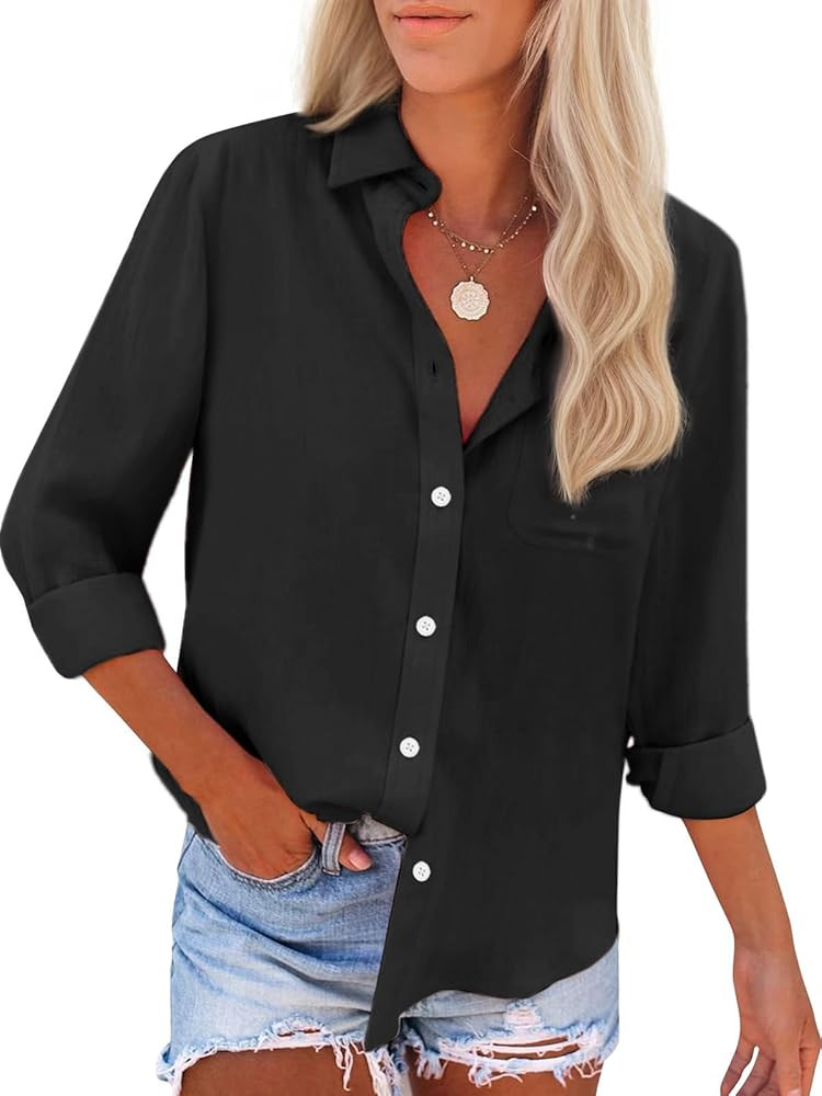 Womens Button Down Shirts Cotton Dress Shirts Oxford Shirts Long Sleeve Work Blouses Collared Top... | Amazon (US)