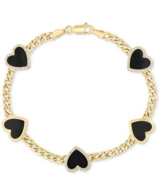Effy Onyx (9 x 8-1/2 mm) & Diamond (1/4 ct. t.w.) Heart Flex Bracelet in 14k Gold Over Silver - Onyx | Macy's