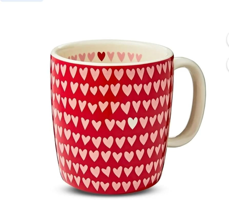 Valentine's Day Coffee Mug with Heart Pattern, Red and Pink, Ceramic, 12 oz.Happy Valentine's Gif... | Amazon (US)