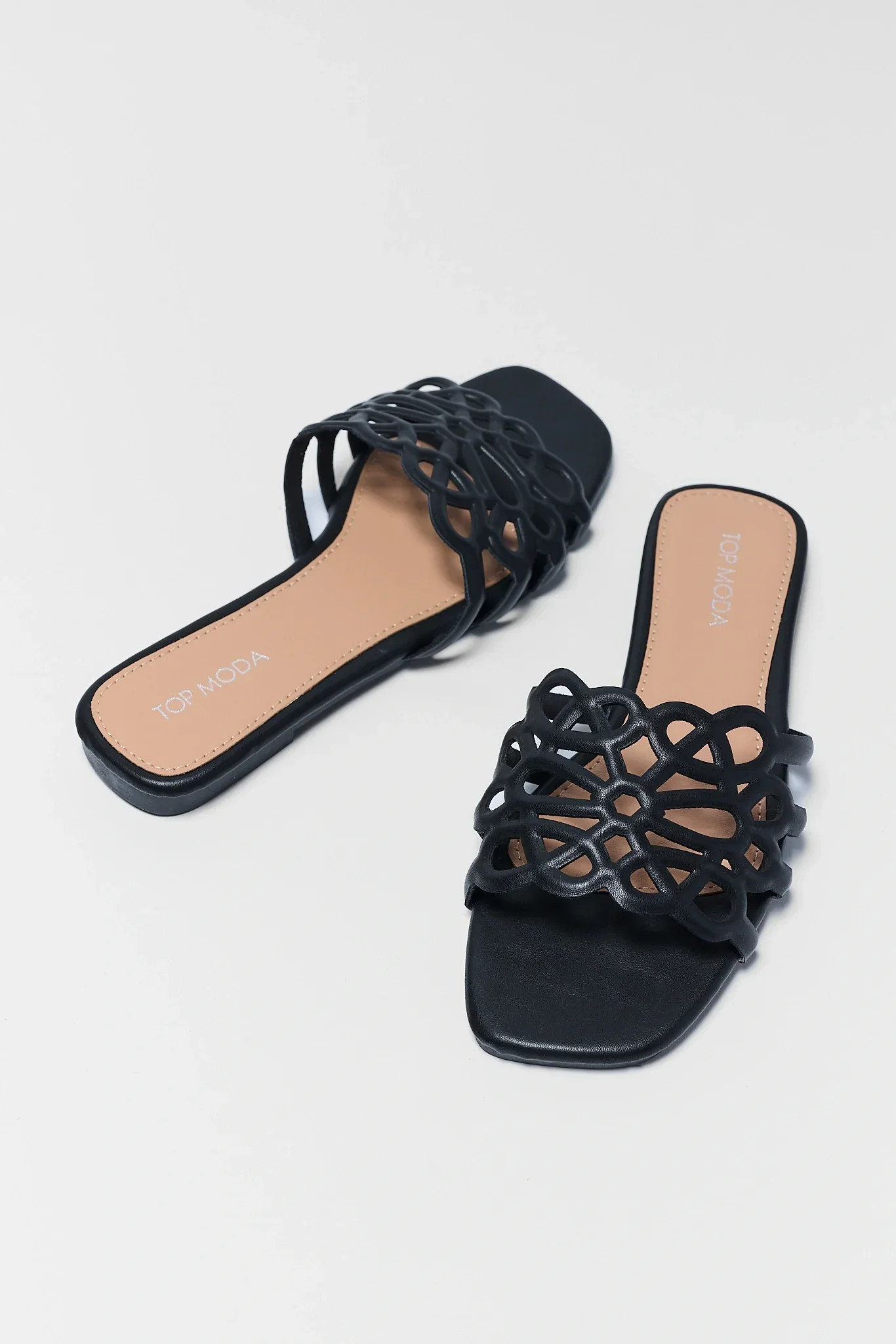 Mindy Black Cutout Floral Sandal | Avara