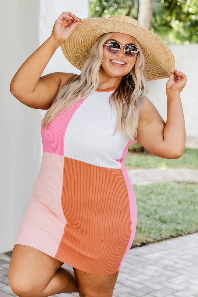 Just One More Day Pink Color Block Knit Mini Dress | Pink Lily