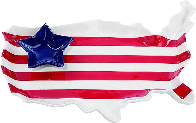Patriotic Ceramic Platter, 4th of July Americana USA Chip and Dip Set of 2 - Red, White and Blue ... | Amazon (US)