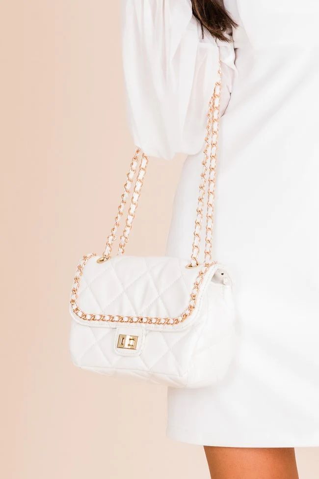 Rude Awakening White Quilted Crossbody Purse | Pink Lily