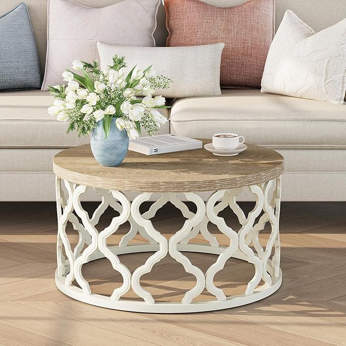karlott Farmhouse Coffee Table, French Country Round Coffee Table, Coastal Coffee Tables with Dis... | Amazon (US)