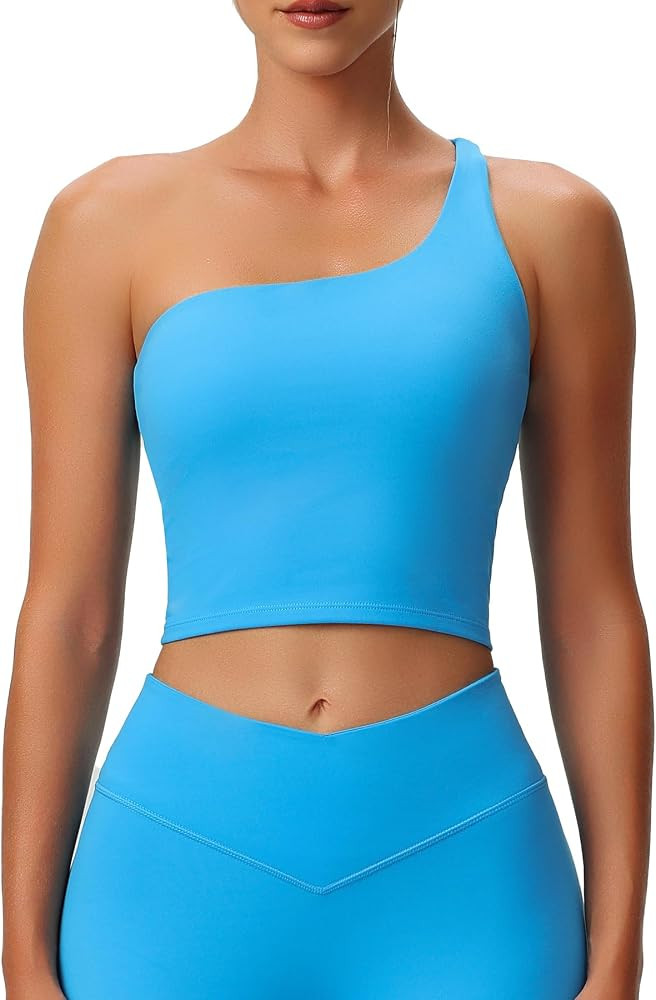 Aoxjox Women's Workout Sports Bras One Shoulder Astoria Longline Tank Fitness Training Gym Yoga C... | Amazon (US)