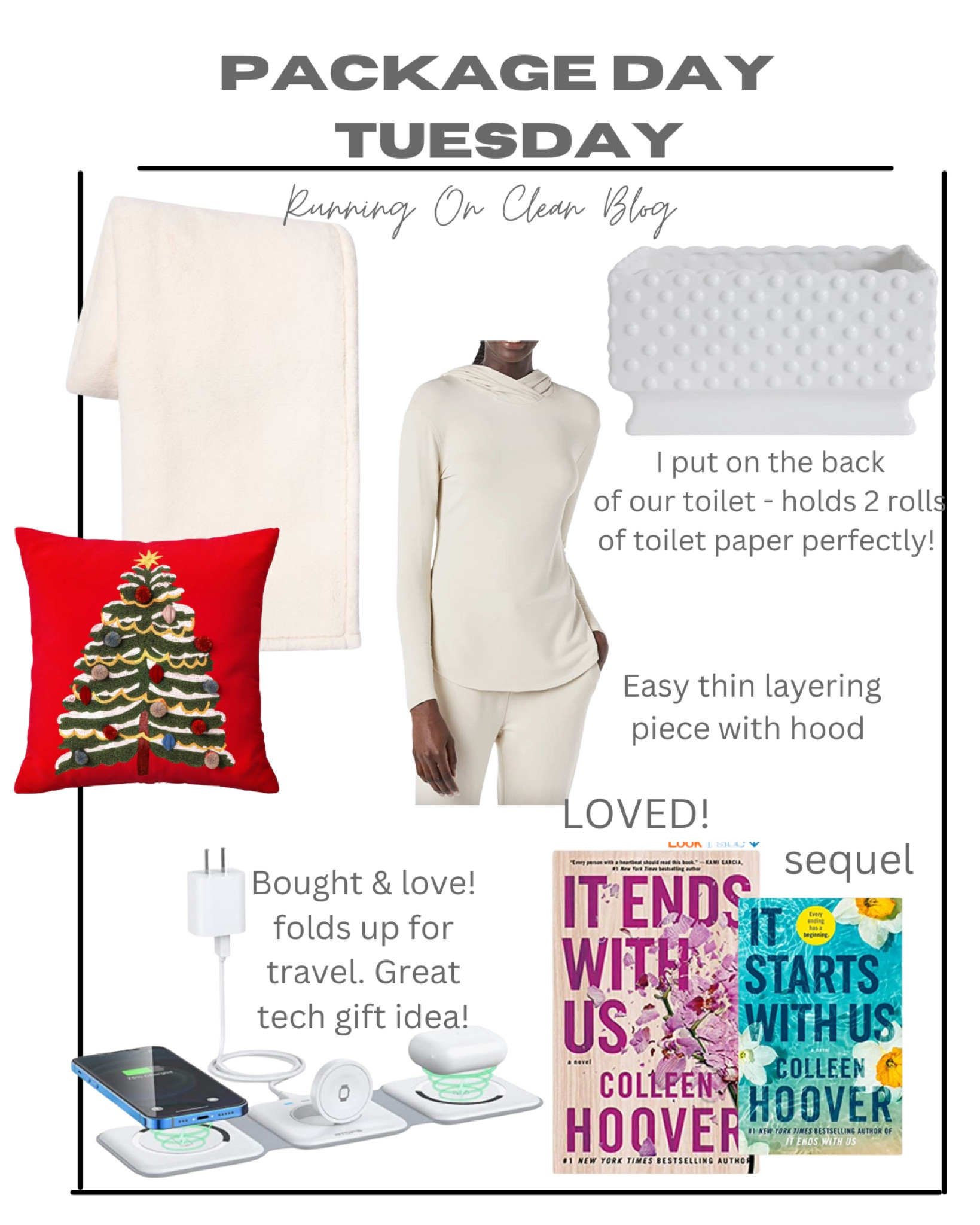 Package day Tuesday finds
Christmas pillow decor 
Fuzzy soft blanket 
Container for TP
2 books I love
Charging tech gift idea for teens, kids and adults 
Layering long sleeve amazon find - tts 
Size up for a looser fit - true size is more fitted. 

#LTKGiftGuide #LTKstyletip #LTKHoliday