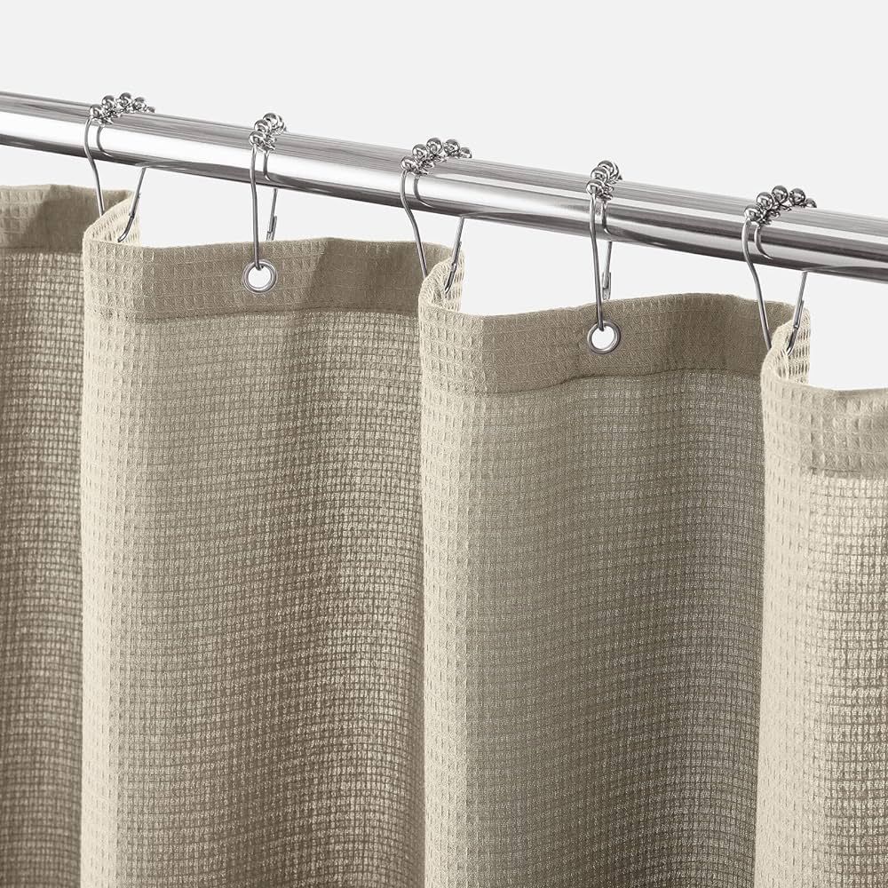 mDesign Waffle Knit Shower Curtain - Long Cotton Blend Bathroom Shower Curtain - Spa Quality, Lux... | Amazon (US)
