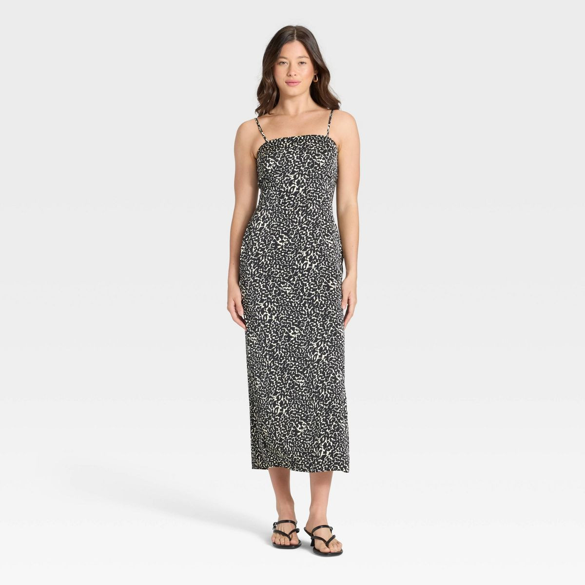 Women's Column Slip Dress - A New Day™ Black/White Leopard Print XL | Target