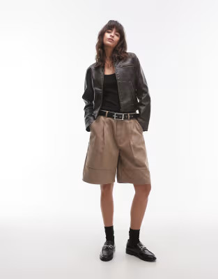 Topshop faux suede Bermuda shorts in light beige | ASOS (Global)