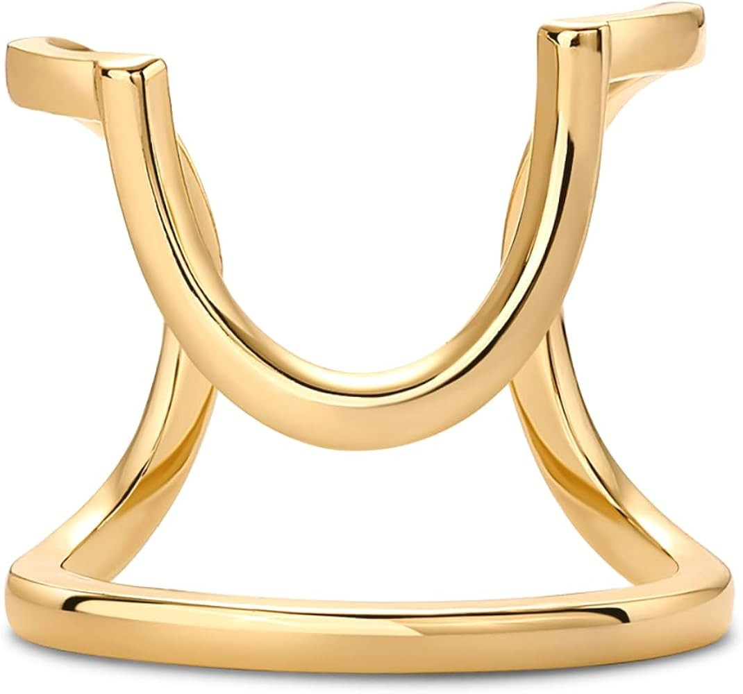 PAVOI 14K Gold Plated Manicure Nail Ring for Women | Adjustable Unique Fashion Statement Ring | Amazon (US)