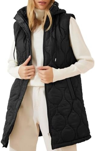 EVALESS Long Puffer Vest Women Sleeveless Hooded Puffer Jacket Lightweight Quilted Jackets Winter... | Amazon (US)