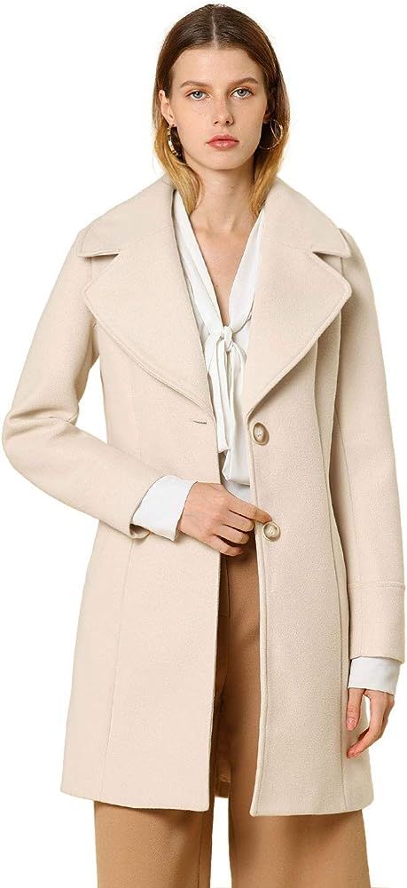 Women's Notched Shawl Collared Buttons Overcoat Single Breasted Long Winter Coat with Pockets | Amazon (US)